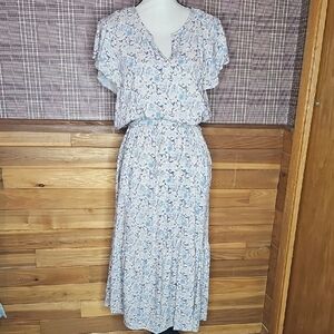 Lucky Brand Cream and Blue Patterned Dress